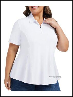 Plus Size Golf Polo Shirt Quarter Zip UPF 50+ Short Sleeve Peplum Athletic Top